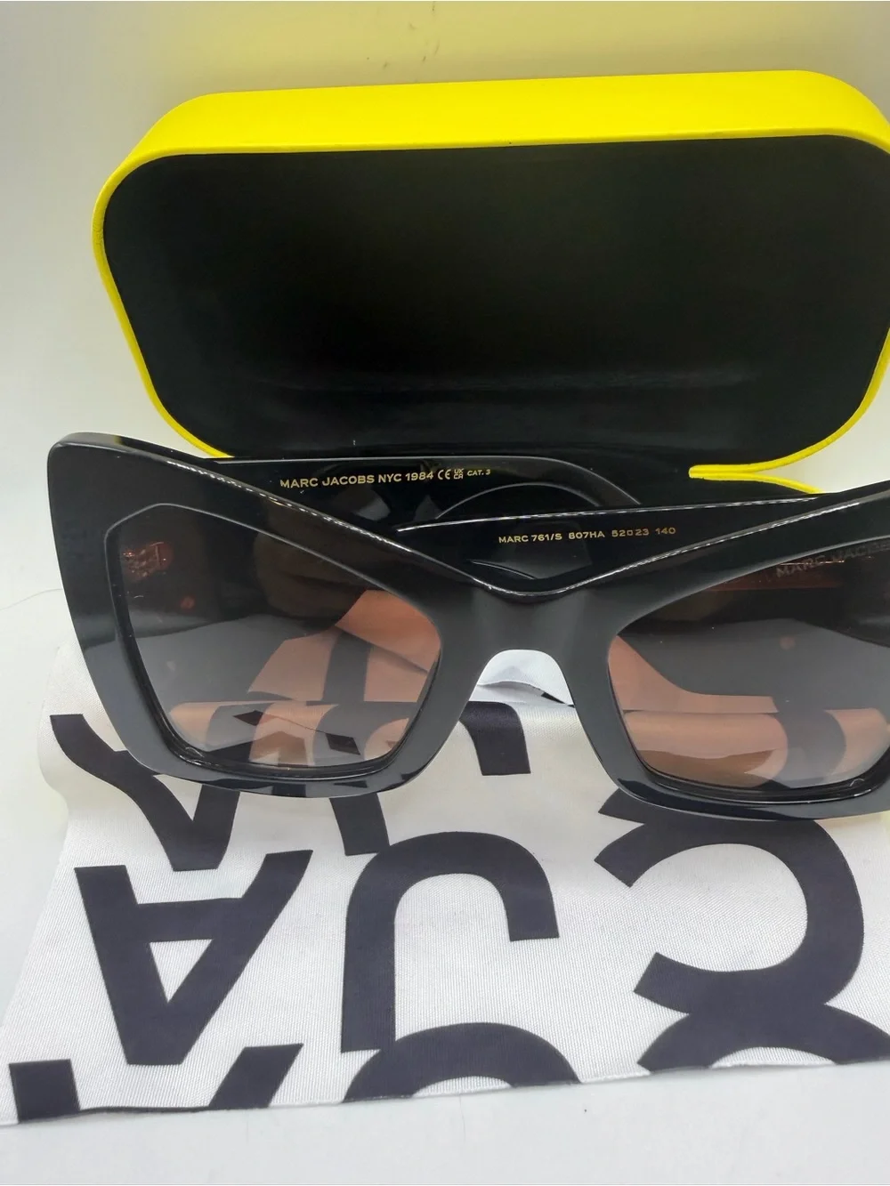 Marc Jacobs Glossy Black Square Sunglasses with Brown Gradient Lenses